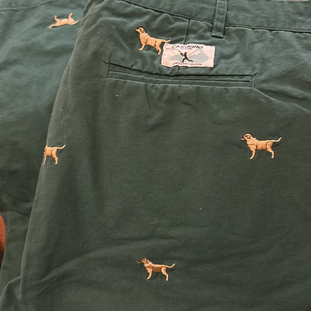 Castaway Nantucket Dark Green Pants with Dog Embroidery Like New Never Worn